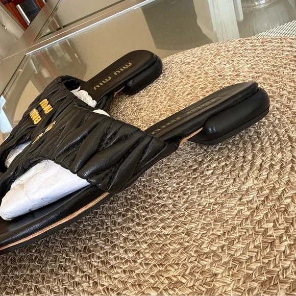 Miumiu flit flop  Black Sandals with Gold Accents - Picture 2 of 5